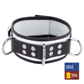 Bőr nyaklánc 3 gyűrűvel – fehér-fekete elegancia