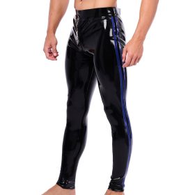   Xrub – black and blue latex trousers with zippers front and back