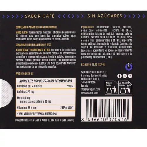 Wug Rágógumi Koffeinnel, Mate Kivonattal Kávé Ízű 8 darab cukormentes